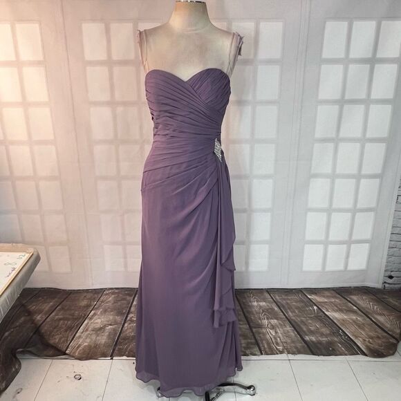 Bill Levkoff Purple Strapless Sweetheart Neck Pleated Bridesmaid Dress Size 6 - Picture 1 of 8